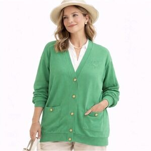Vintage Collections Green Crest Button Cardigan Sweater Preppy Old Money Sz 18